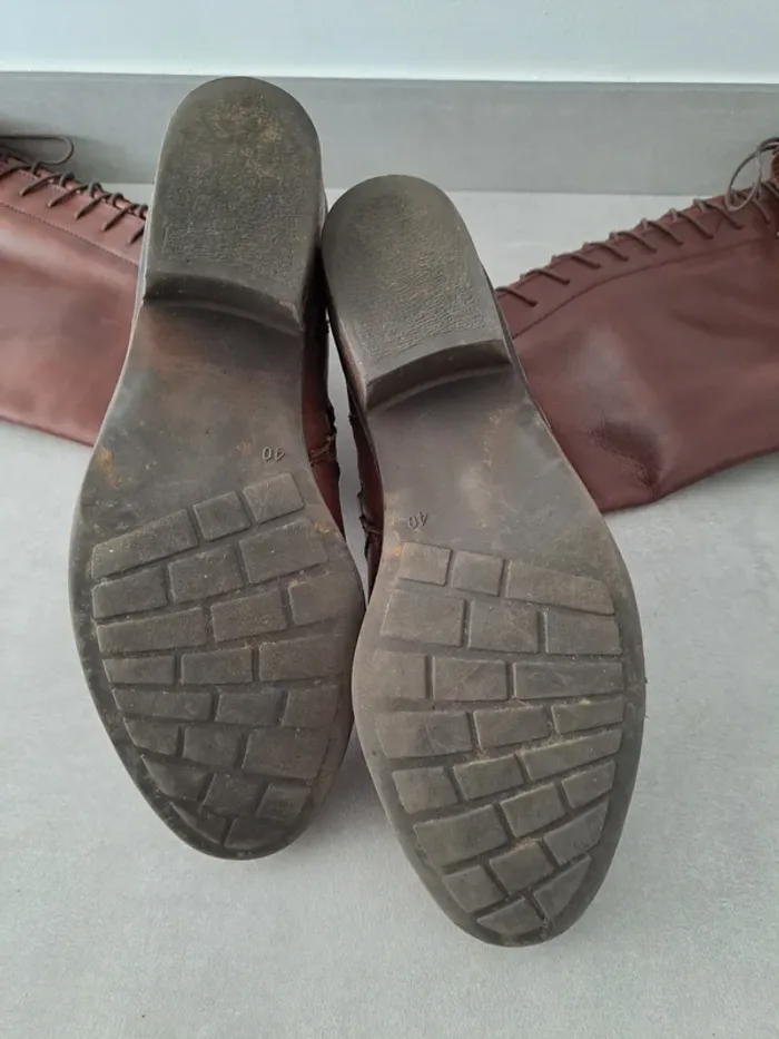 Élégantes Bottes Hautes en Cuir Marron Tissaia - Taille 40 - Lacets et Zip - photo numéro 4