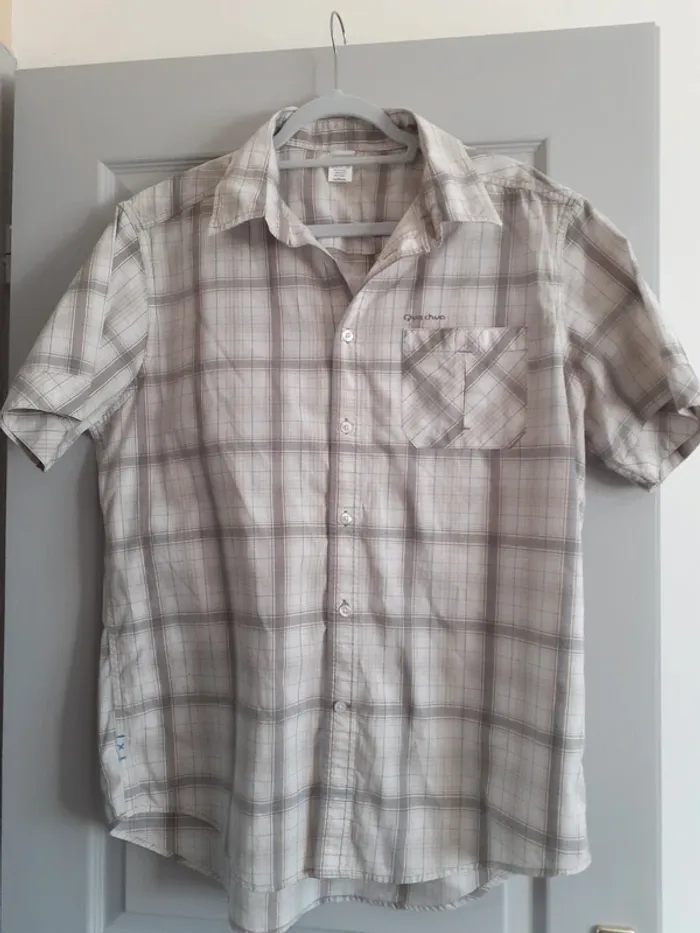 Chemise homme à carreaux beige gris bleu taille XL
