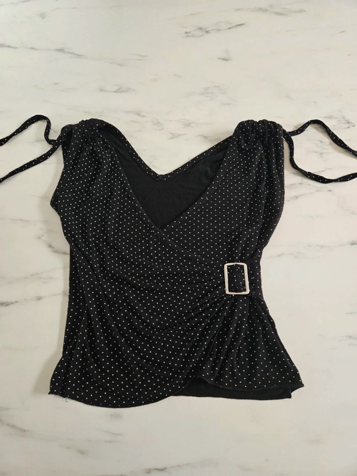 Blouse croisée noir à pois blanc taille S - photo numéro 7