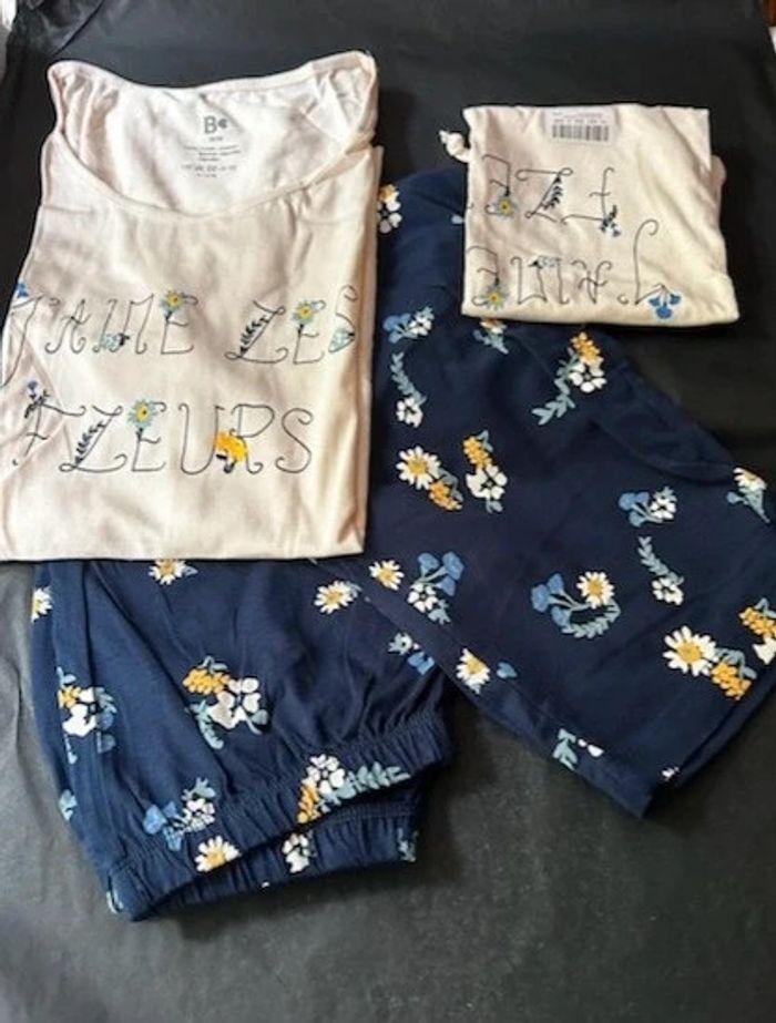 Pyjacourt imprimé fleurs avec pochon assorti T34/36