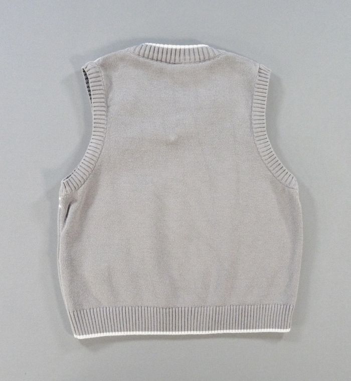 Pull sans manche tricot gris blanc rayures ORCHESTRA 6 mois 67 cm garçon - photo numéro 4