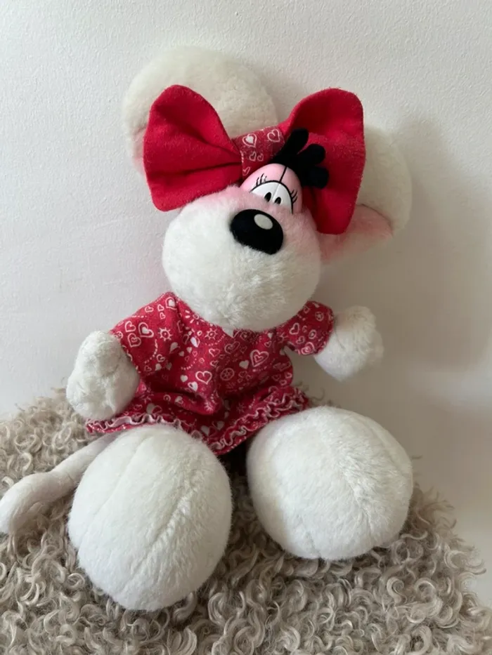 Peluche Diddlina originale – robe rouge à cœurs – vintage collector Diddl
