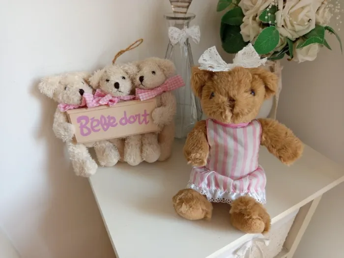 Lot déco oursons shabby pour chambre bébé fille