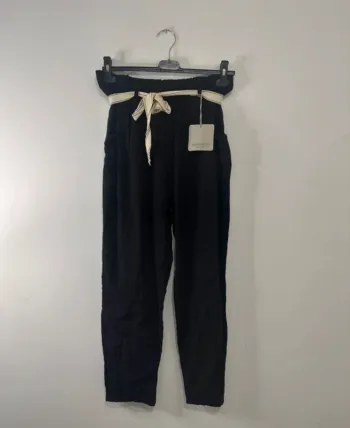 Pantalon Femme Noir avec Poches & Ceinture Crème – Taille jusqu’au 46