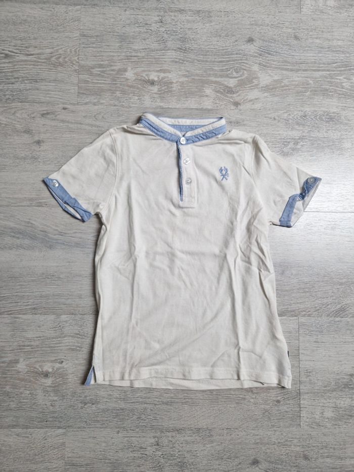 Polo blanc et bleu Okaïdi 10 ans
