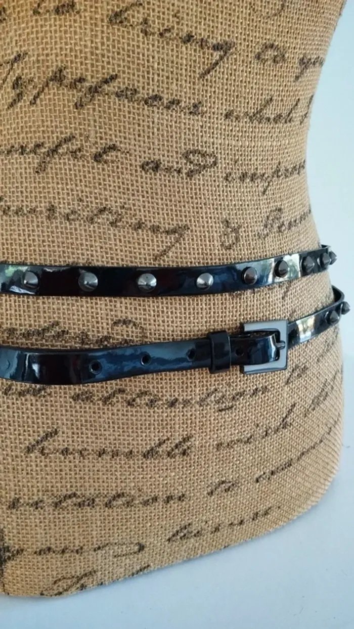 superbe Ceinture noire brillante avec clous deux tours femme - photo numéro 5