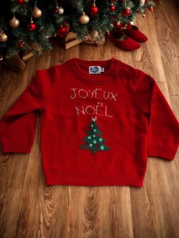 Pull Joyeux Noël Rouge Mots d'Enfants 12 mois