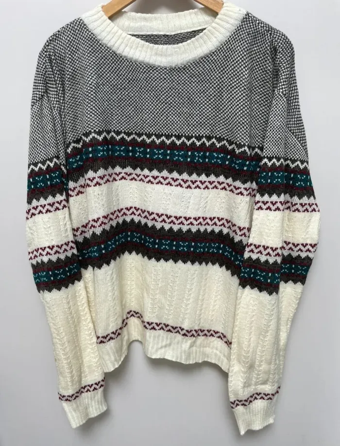 Vintage Knitted pullover "pull papy" crewneck with pattern Mens XXL