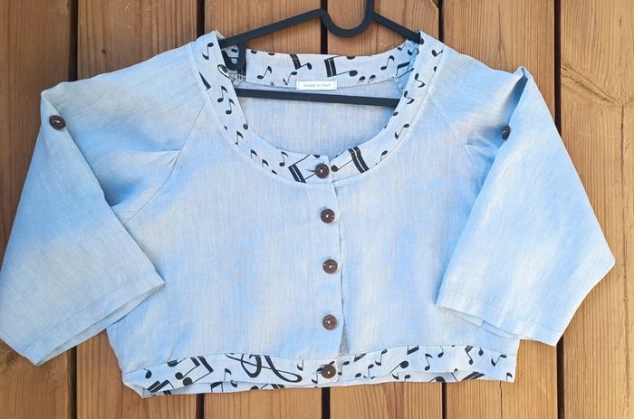 Haut court bleu ciel "Made in Italy" - lin - taille L/XL - photo numéro 2