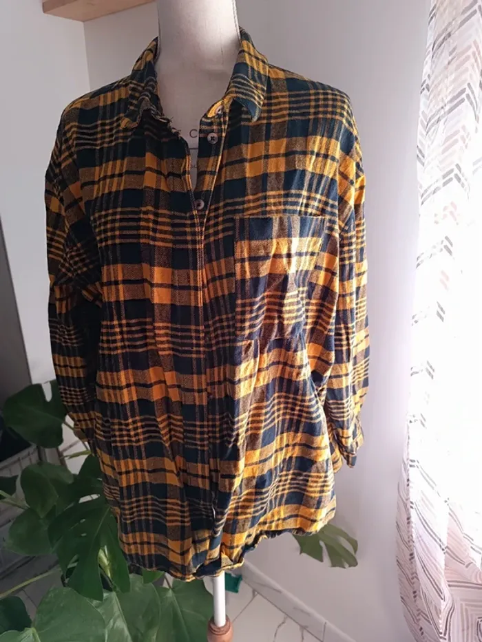 🎀 jolie Chemise femme bleu marine et moutarde taille 48 🎀 - photo numéro 2