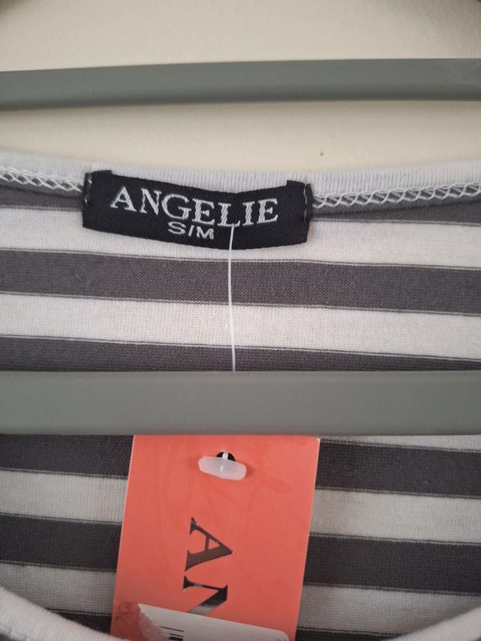 T-shirt neuf rayé gris et blanc taille SM - photo numéro 3