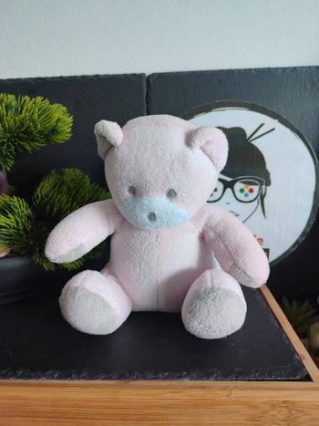 peluche Doudou ours pantin Musti mustela blanc gris Rose Pâle DD001292
