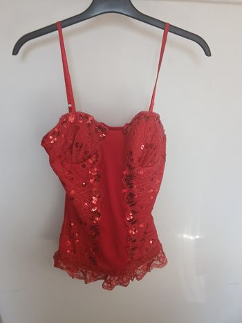 Corset paillettées et dentelle rouge taille M