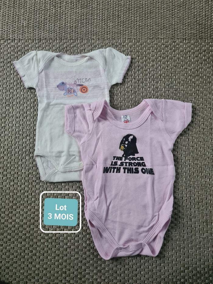 Lot de 2 bodies manches courtes - 3/6mois