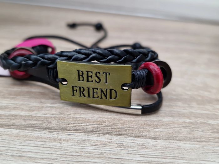 Bracelet Cuir Noir Plaque Métal Meilleur Ami Perles Best Friend - photo numéro 20