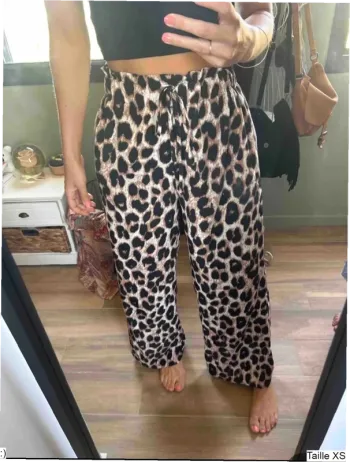 Pantalon Femme Fluide Imprimé Léopard Taille Élastique - Taille XS Neuf Jamais Porté