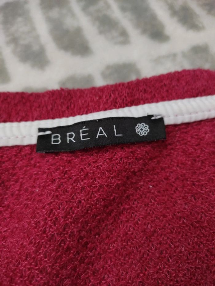 Pull manches 3/4 rose fushia blanc Bréal taille S 36 - photo numéro 3