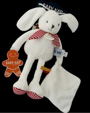 ❤️B4587 Doudou Pantin Lapin Noël Mouchoir Blanc Rouge BABY NAT Babynat