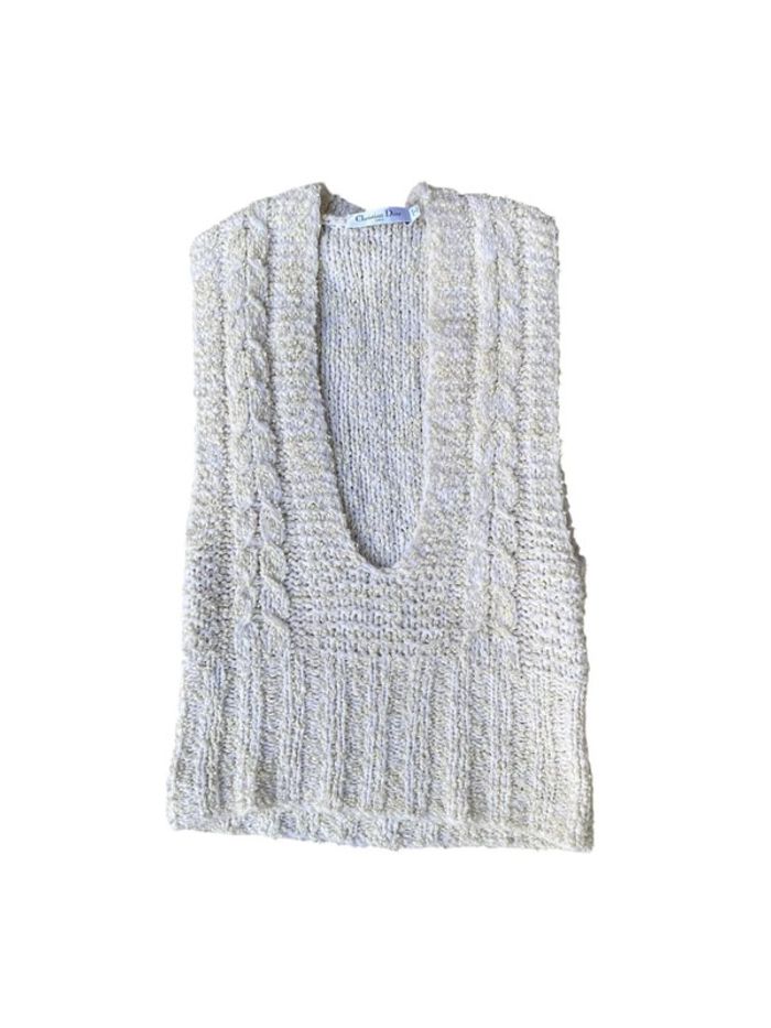 Gilet sans manches en coton et laine blanc cassé Christian Dior AH 2024 taille 36
