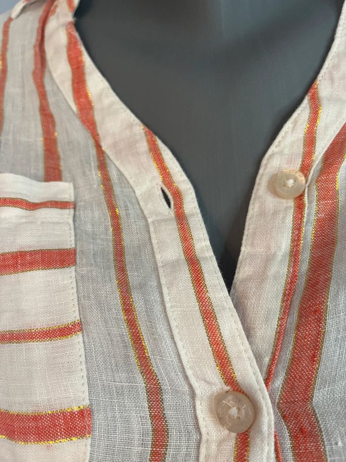 Chemise rayée blanc/rose doré Gerard Pasquier – taille 38 – lin & détails brillants - photo numéro 2