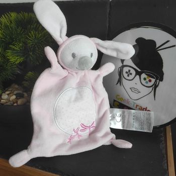 Doudou lapin Grain de blé plat rose libellules blanc gris #geektradedoudou