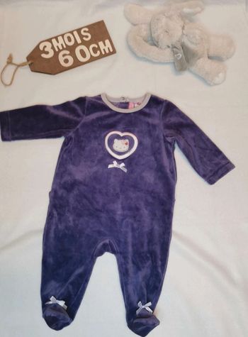 Pyjama  👣  velours violet,  hello kitty 3mois/60cm  grenouillère