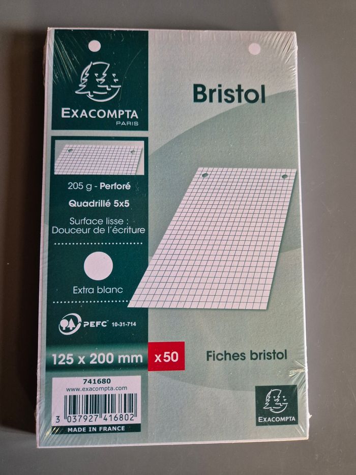 Bloc 50 fiches Bristol 125 ×200 quadrillé 5×5