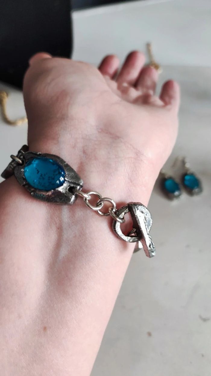 Parure bracelet boucles d'oreilles bleues alu - photo numéro 10