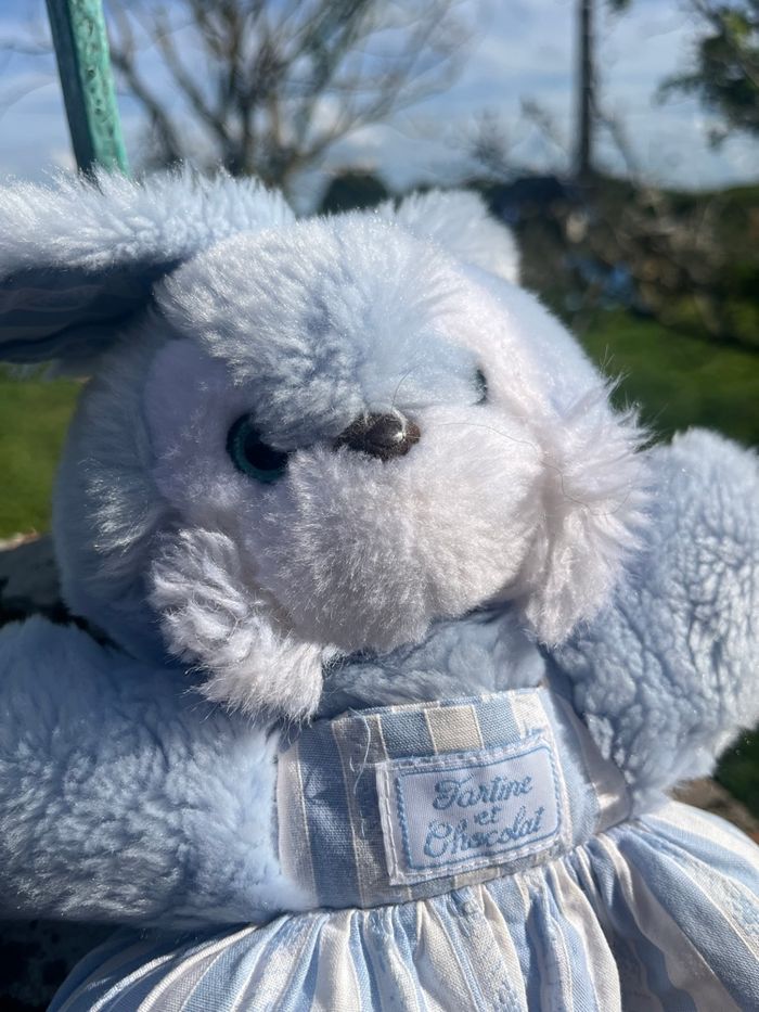 Doudou lapin bleu tartine et chocolat - photo numéro 4