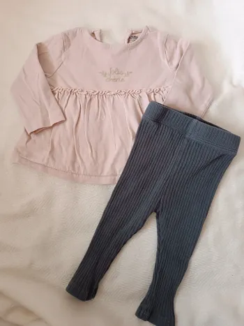 🎀 très jolie ensemble Kiabi haut rose legging gris taille 6 mois 🎀