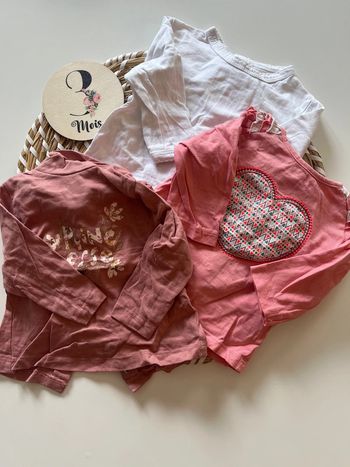 3 tee shirts manches longues - 3 mois
