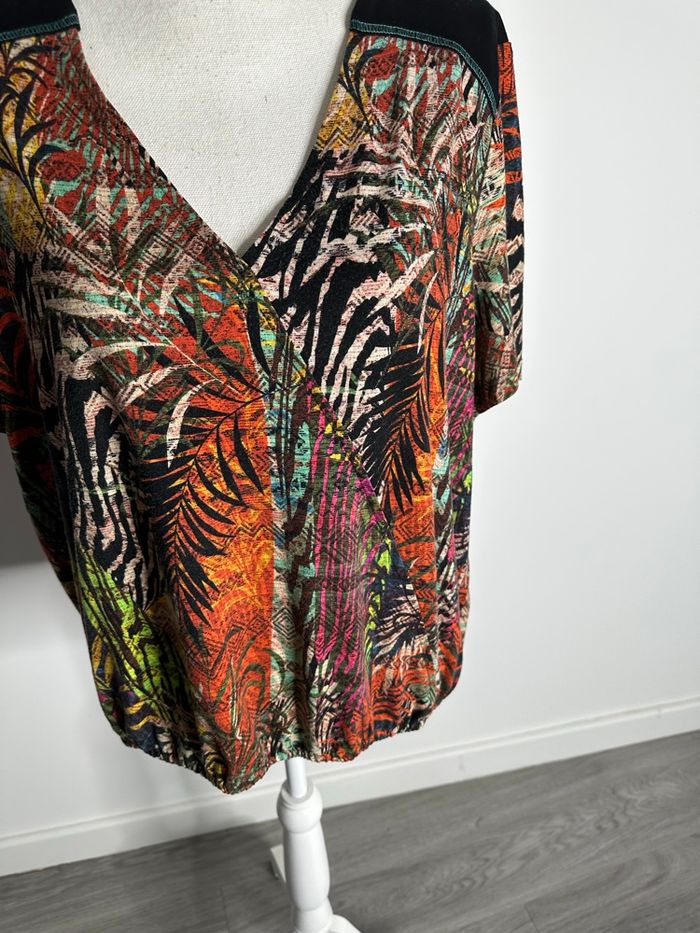Blouse drapée tropicale multicolore Christine Laure T4 48 4XL - photo numéro 2