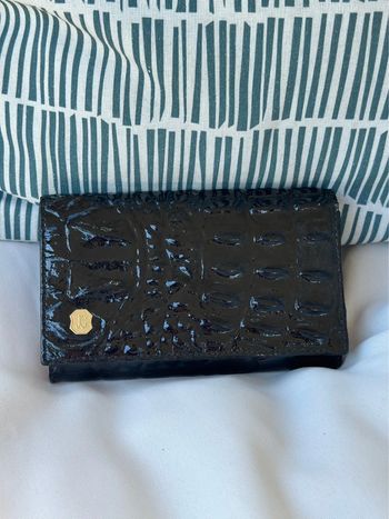 Porte-monnaie vintage cuir verni noir effet croco