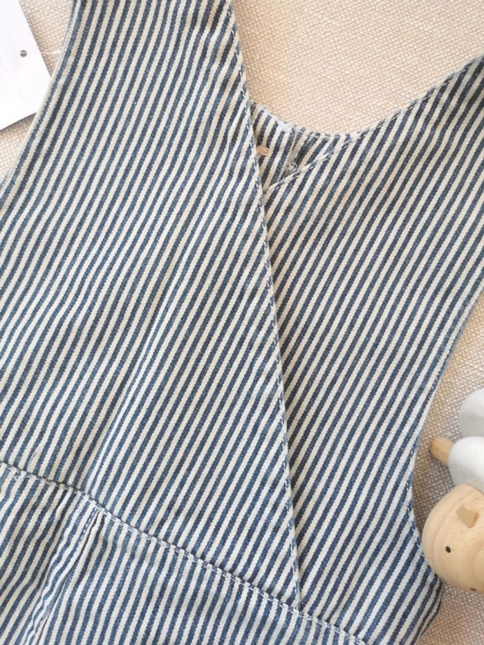 🌼Salopette neuve étiquetée Vertbaudet 2 ans coton mixte rayures marine/écru 🌊 - photo numéro 6