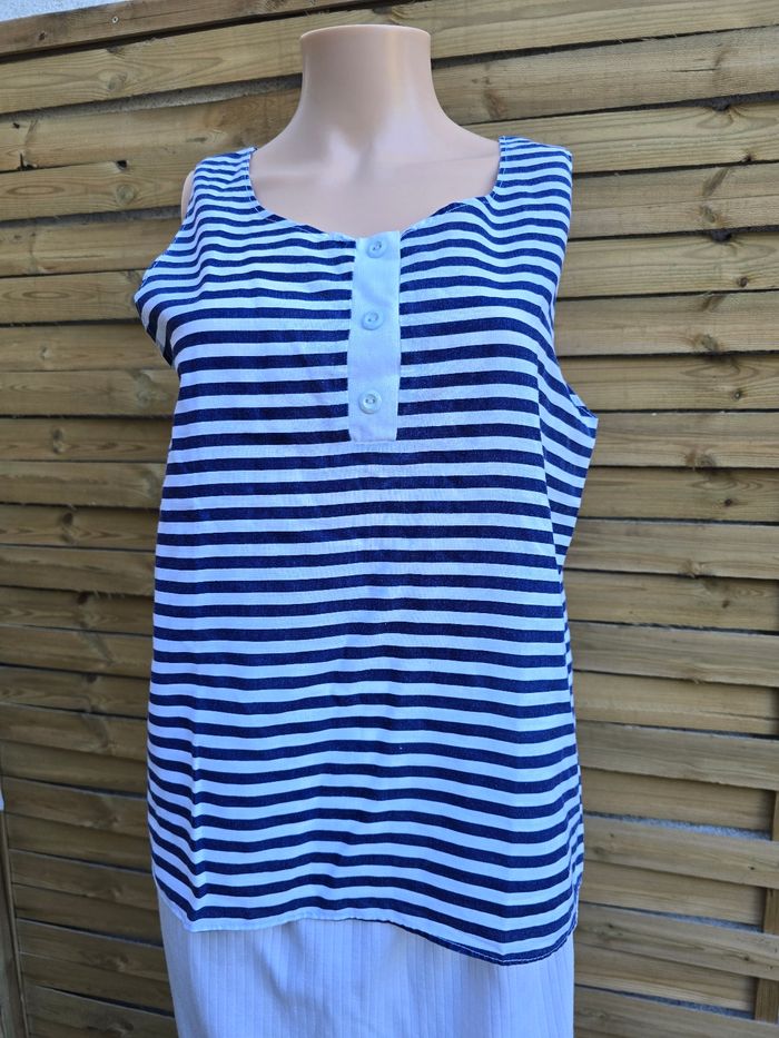 Débardeur marinière marine et blanc 🍒vintage 70 fait main 🍒taille 38/40 - photo numéro 2