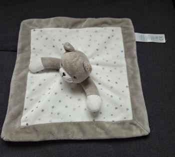 Doudou chat carré plat blanc et gris - Étoiles- Obaibi