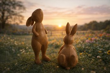 Lot de 2 Lapins en bois – Décoration naturelle & chaleureuse 