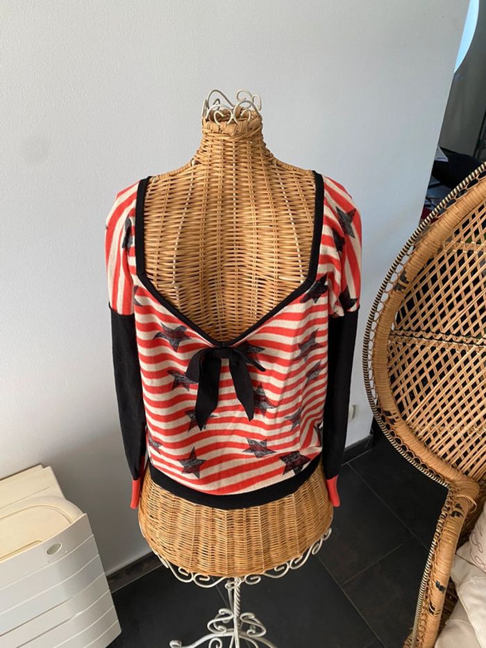 Pull Sonia by Sonia Rykiel taille S noir orange crème avec noeud et étoiles - photo numéro 3