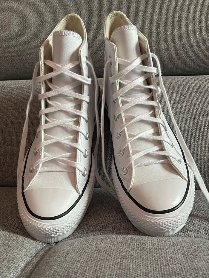 Converse plate-forme blanche cuir véritable 39 - photo numéro 4