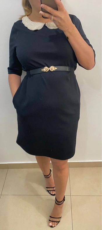 Superbe Robe Droite Col Avec Perles Taille