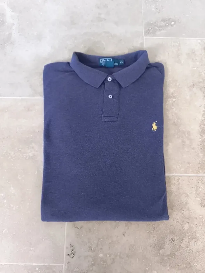 Polo Ralph Lauren homme taille XL violet logo jaune pima coton comme neuf