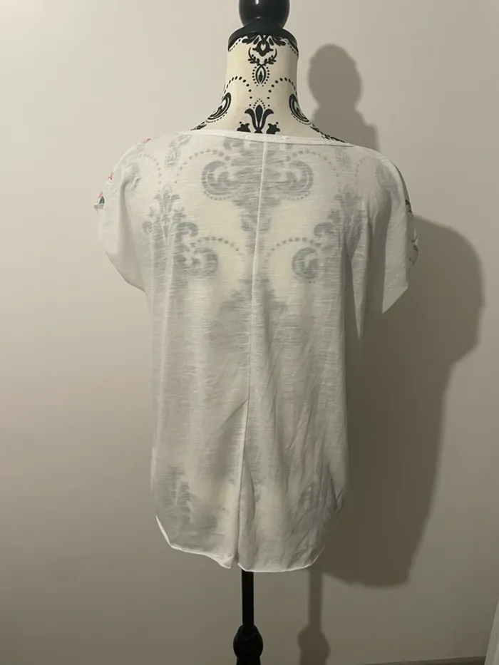 T-shirt à manches très courte blanc à motifs fleuris rose cache cache taille 40 - photo numéro 4