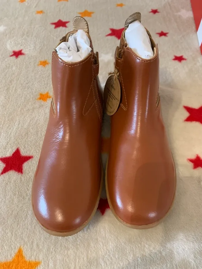 Bottines Kickers Vermillon camel/or T32 cuir certifié LWG neuves étiquetées - photo numéro 2