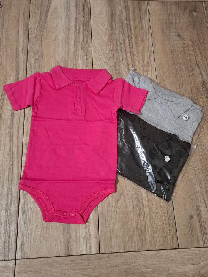 Lot de 3 grenouillères manches courtes coton bébé garçon noir rose gris 18 mois