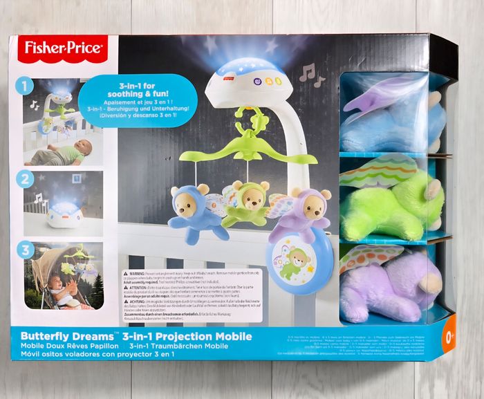 🦋 Mobile Doux Rêves Papillon Fisher-Price
Veilleuse projecteur 3 peluches 3 modes audio Dès la naissance