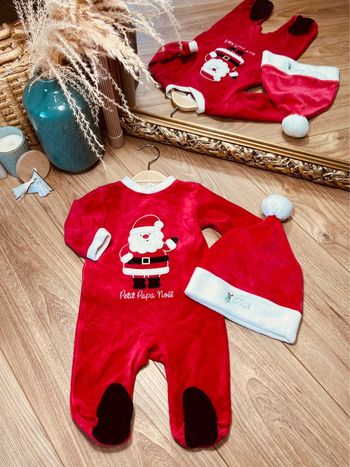 Taille 3 mois pyjama et bonnet de noël velours garçon rouge * petit papa Noël * 💙