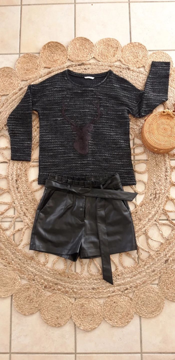 Pull Camaïeu renne noir et gris - photo numéro 2