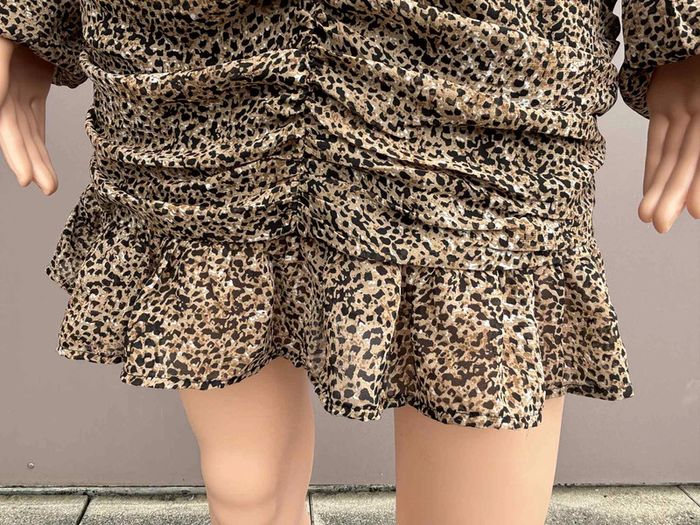 Robe léopard froncée manches longues fluide – Taille S - photo numéro 4