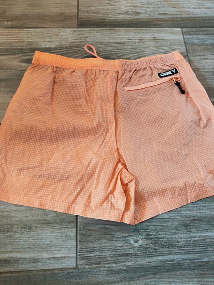 Short de bain orange carreaux blanc Obey Taille M - photo numéro 2