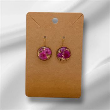 Magnifique paire de boucles d'oreilles pendantes fleurs séchées rose